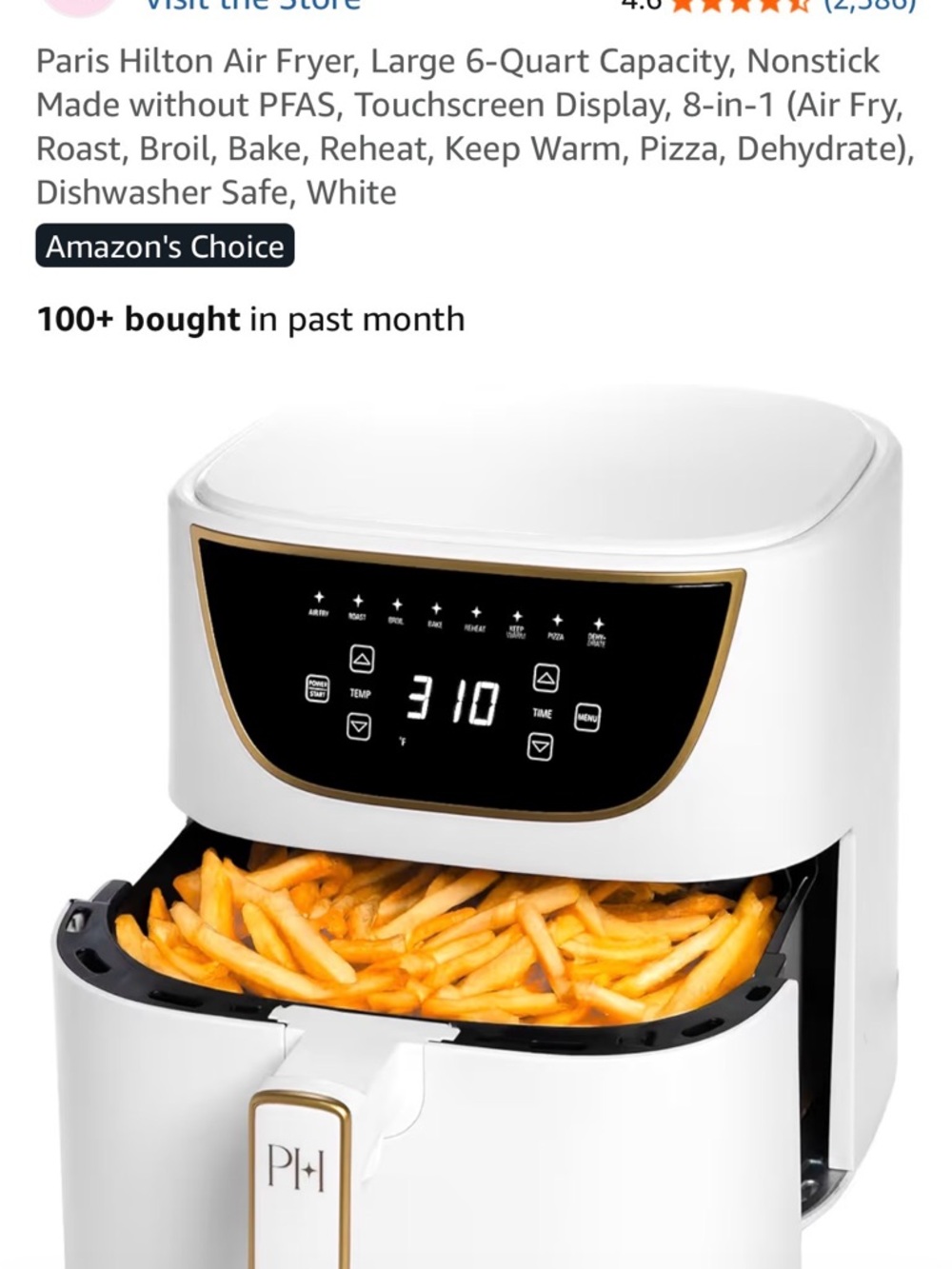 Paris Hilton White & Gold Touchscreen Air Fryer